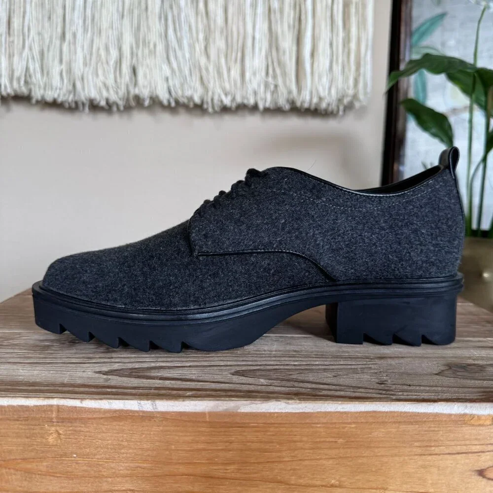 Zara Gray Felted Flannel‎ Blucher Platform Track Sole 90s Academia Oxford Shoes